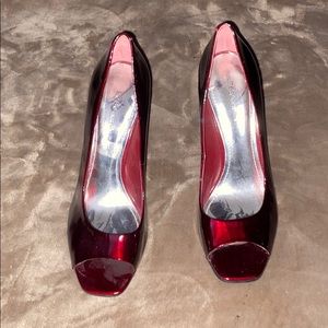 BCBGeneratiom Deep Red Patent peeptoe heels New 10